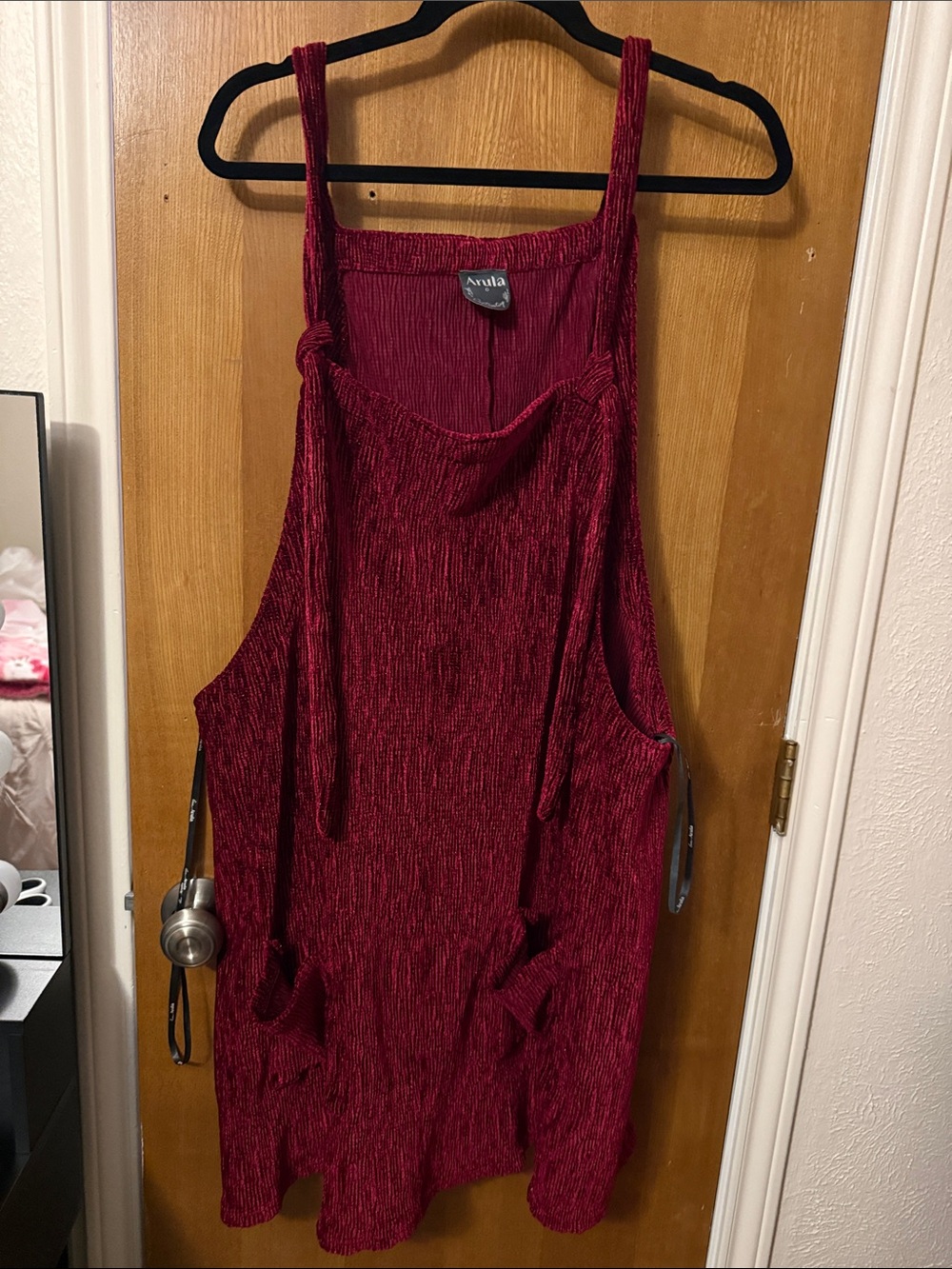 ARULA Wine Red Textured Mini Dress with Pockets